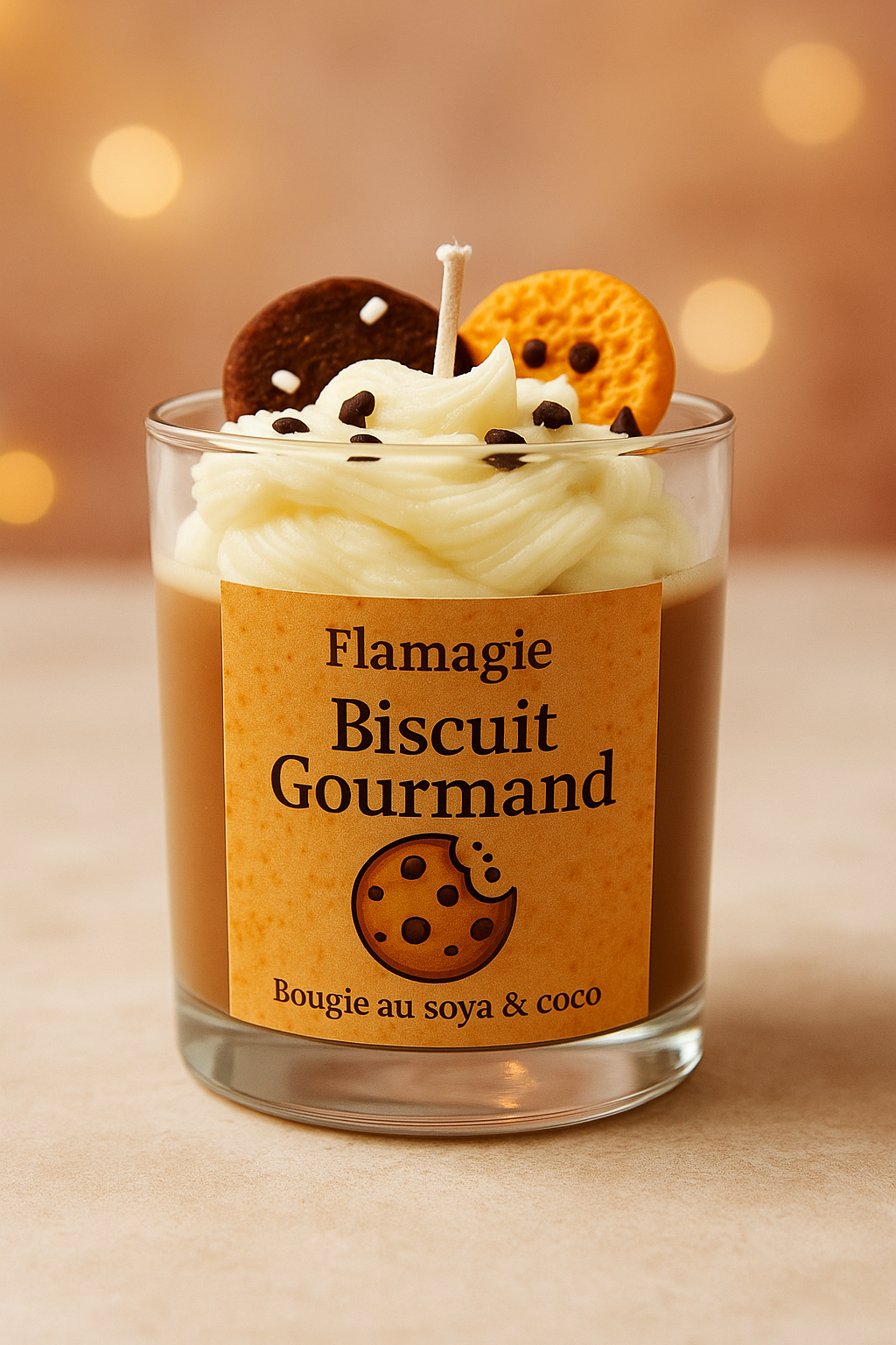✨ Bougie gourmande Flamagie Biscuit Gourmand en cire de soya et coco, parfum sucré et chaleureux.